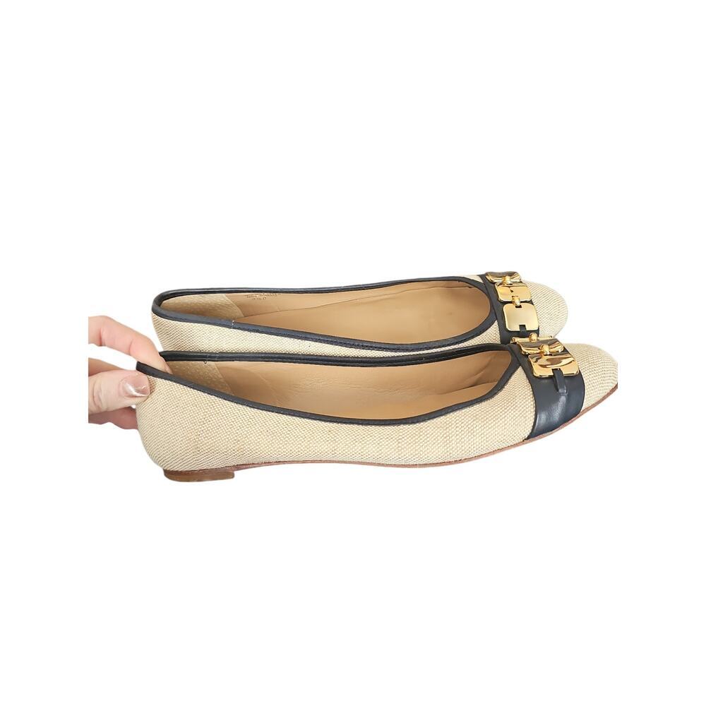Talbots Flats cream canvas with navy Blue & Gold Detailing Size 9.5 SH399